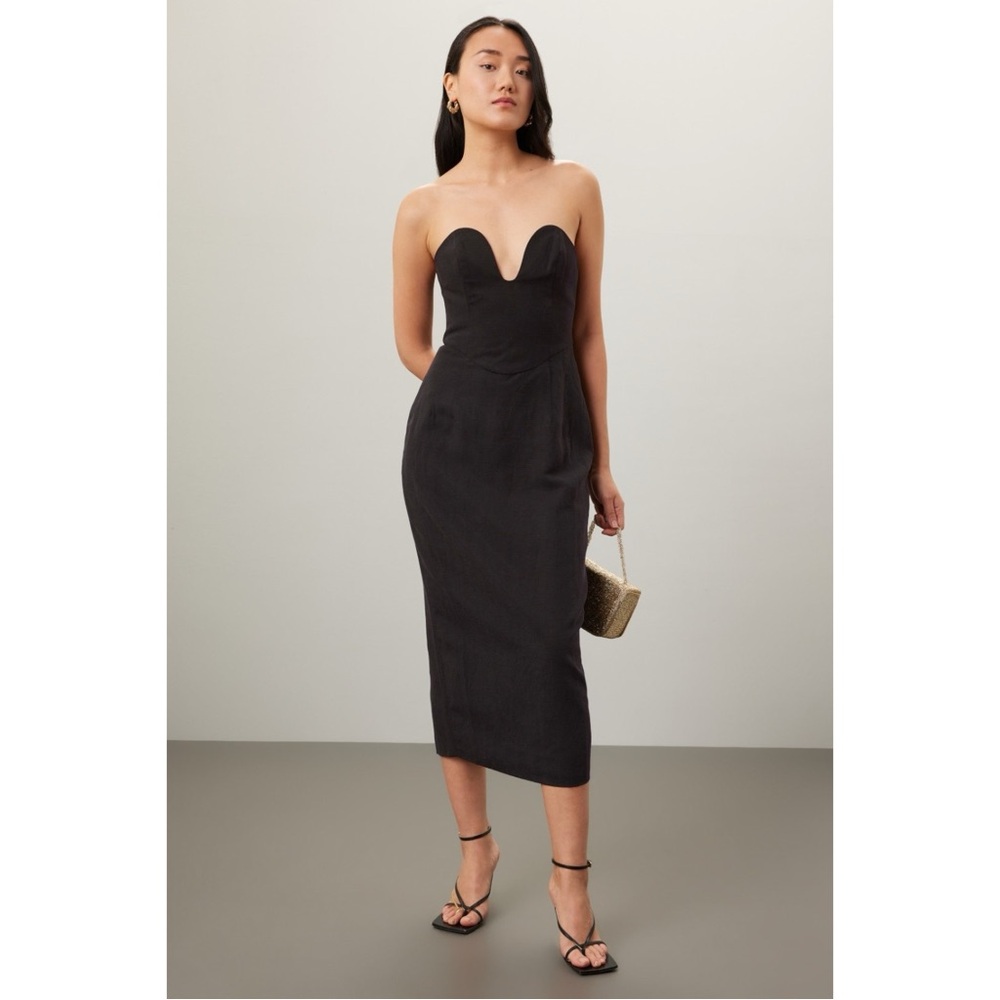 NWT Mara Hoffmann Isla Dress - Black Linen Sweetheart Sleeveless Midi Dress sz 8